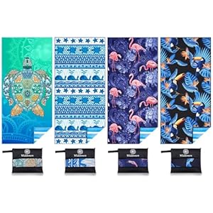 4 Pack Microfiber Lightweight Beach Towel Sand Free Quick Dry Absorbent Thin Compact Towels for Swimming Pool Camping Beach Accessories Large Easy Pack Travel Things for Vacation Essentials Gift