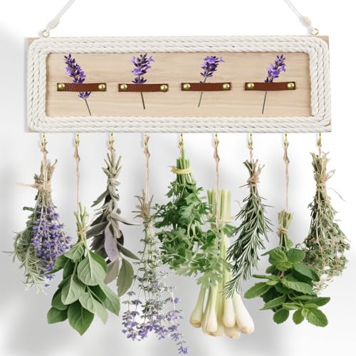 Rustic Hanging Wall Decor - Drying Rack Holds 9 Herbs & Grasses