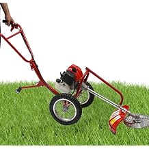 49CC Hand Push Weed Wacker, 2 Stroke Gas Powered Lawn Mower with Wheels, 1.8Kw 7000Rpm Behind Push Grass Trimmer, Brush Cutter for Lawn, Garden, Hills, Plains & Orchards