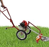 49CC Hand Push Weed Wacker, 2 Stroke Gas Powered Lawn Mower with Wheels, 1.8Kw 7000Rpm Behind Push Grass Trimmer, Brush Cutter for Lawn, Garden, Hills, Plains & Orchards