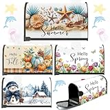 InIsaJace Mailbox Covers Magnetic Standard Size 18'X21', 4PCS Hello Spring Summer Fall Winter Mailbox Covers Wraps, Holiday Flower Beach Pumpkin Snowman Home Garden Yard Outside Decor