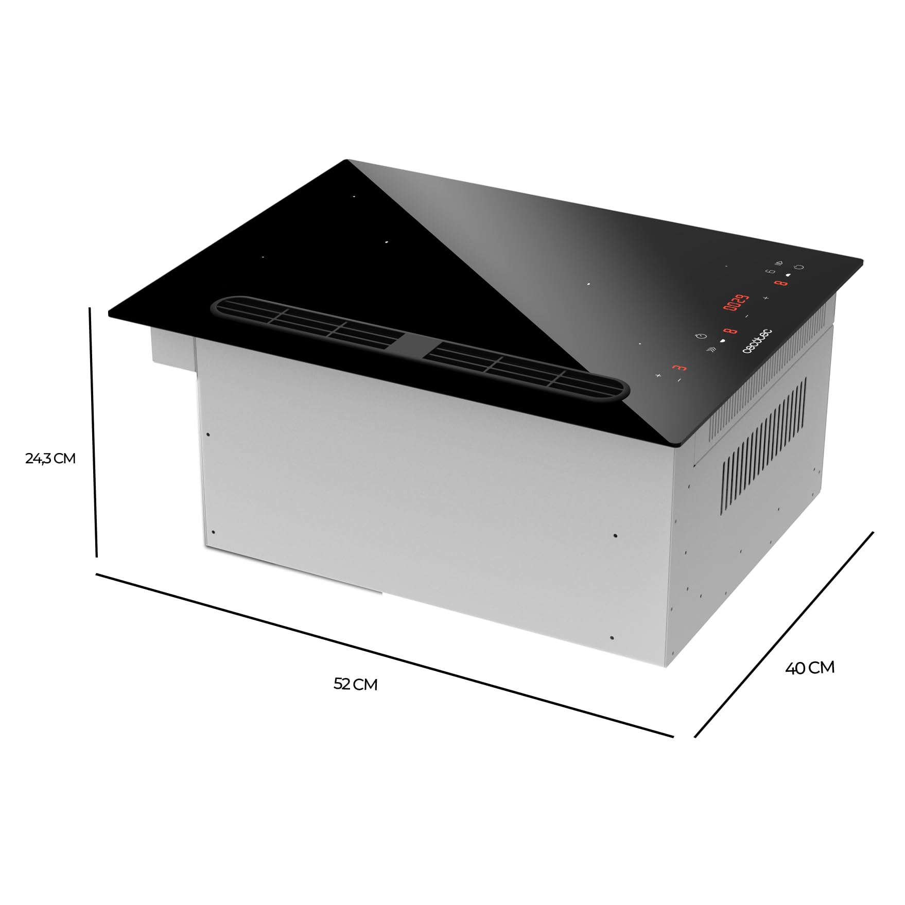 Cecotec Placa de Inducción Compacta con Campana Integrada 40cm Bolero Squad IH 2200 FullFlex. Potencia Máxima de 3500W, 9 Niveles, Booster, Kidlock, Succión 500 m3/h con 4 Velocidades, Touch Control - 2