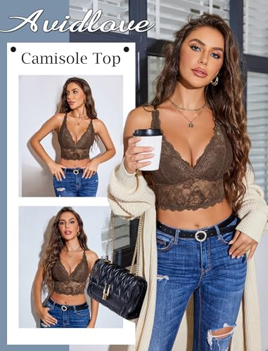 Image of Avidlove Bralettes for Women Lace Wireless Bra V Neck Racerback Crop Top Adjustable Lingerie No Padded