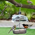 Crystals Bird Feeders For Small Birds Only, Bird Feeding Station, Bird Feeders Hanging, Bird Seed Feeders Hanging with Height Adjustable Transparent Glass Baffle for a Variety of Wild Garden Birds