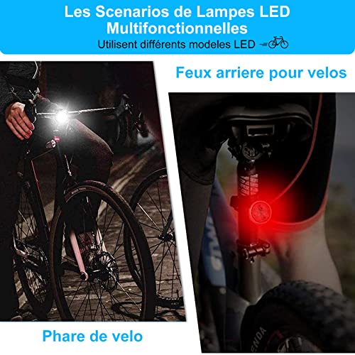 Lampe LED de Vélo,Ozvavzk Lumière Vélo Rechargeable Avant Arrière, 4 Modes de Luminosité éclairage USB Antichoc Impermeable VTT VTC Cycliste Poussette Camping - Image 7