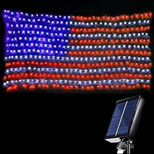 HYH American Flag Lights Outdoor Solar String Lights with 420 Super Bright LED Waterproof Flag Net Light of The United States for Yard,Garden,Festival,Holiday,4th of July,Independence Day Decoration