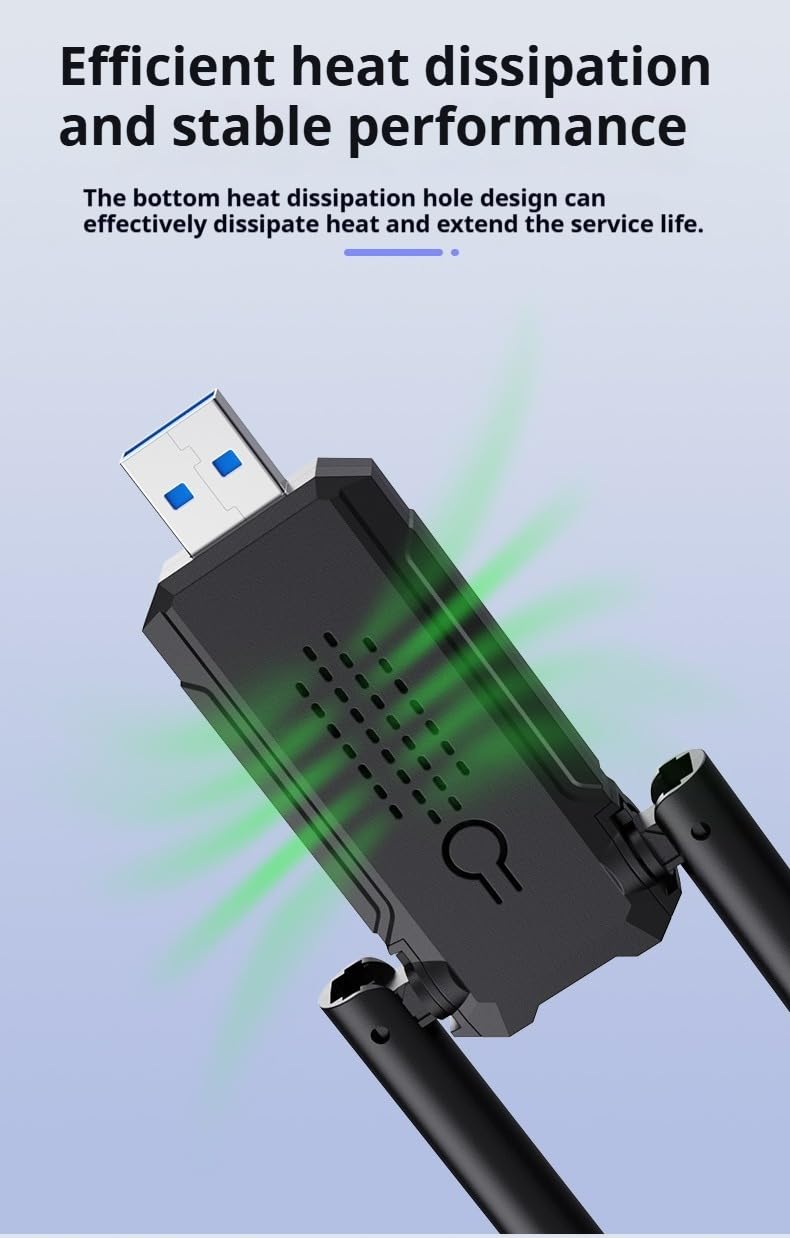 Adaptateur USB WiFi 1300 Mbps WiFi USB 3.0 double bande 5G/2.4G, double antenne 2dBi, prend en charge Windows 11/10/8.1/8/7/XP, adaptateur sans fil pour ordinateurs de bureau