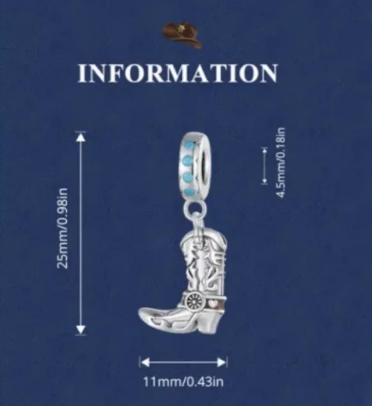 FLXHHX Abalorio Colgante de Bota de Vaquero, Plata de Ley 925 auténtica, Compatible con Pulsera