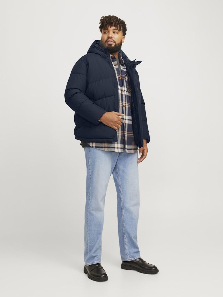 JACK&JONES PLUS Męska kurtka puchowa JJWORLD PLS kurtka puforowa, granatowa, 3XL, granatowy blezer, 3XL