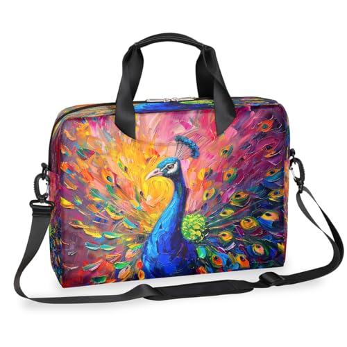 Peacock Oil Painting Laptop Bag Carrying Case 15.6 Inch Laptop Briefcase Messenger Shoulder Bag for Tablet Computer Bag for Travle Business Men Women