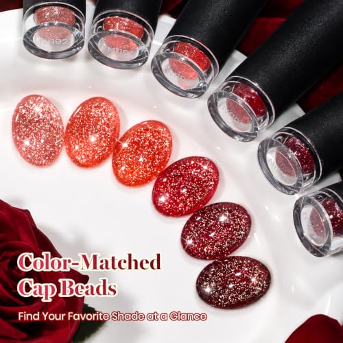 Image of Beetles Red Gel Nail Polish Set, Fall Reflective Glitter Gel Polish