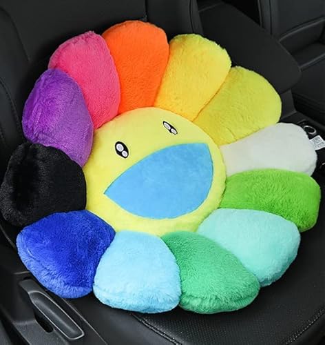 ANPIOX Oreiller en peluche en forme de fleur de tournesol, mignon arc-en-ciel, coussin de siège à fleurs super doux pour chaise, canapé, lit, décoration d'intérieur, jaune, 40 cm