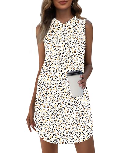 WNEEDU Sommerkleid Damen mit Kapuze Ärmelloses Sweatshirt Kleid mit Taschen Bunter Fleck 2XL