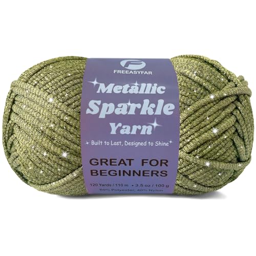 Image of Metallic Sparkle Yarn for Crochet and Knitting with Easy-to-See Stitches, Worsted Weight Medium #4, Beginners Yarn for Amigurumi, Bags, Handmade Gifts, Home Decor (Olive, 1 Pack)
