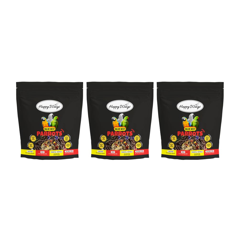 Happy Wings Value Nest Mix Seed Bird Food for Parrots, African Grey Parrots, Macaws, Lorikeets - (200gm x 3) Pack | Premium Seed Blend | Complete Balanced Bird Feed Mix | Bird Food for All Life Stages