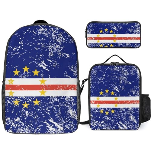 Verde Vintage Flag Classic Backpack Lunch Bag Pencil Case 3 Piece Set Travel Daypack