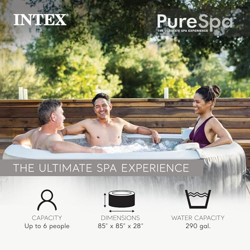 Image of INTEX PureSpa 6 Person Inflatable Hot Tub with Energy-Efficient Spa Cover