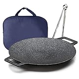 CUTIE MANGO Korean BBQ Grill Pan Non-stick 6 Layer Coating Round Griddle - Stovetop and Induction, Indoor and Outdoor, Circular Size 13 inches Made in Korea (Round Griddle Pan 13in + Tongs +Bag)