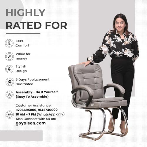 Image of Stainless Steel Special Director Principal Manager Office Visitor Study Chair with Arm Rest with Double Pipe Frame and Cushioned Seat Back (3, Grey, Double Pipe Frame)