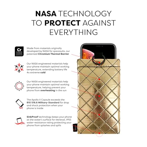 Image of PHOOZY Apollo II Thermal Phone Case with NASA-Derived Technology - Extends Battery Life 4X in Cold Weather and Heat - Military Grade 8-Foot Drop Protection Insulated Pouch - Medium Gold