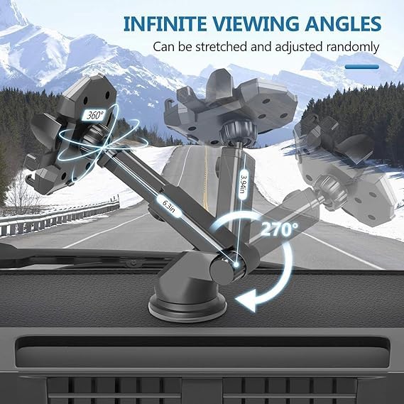 Image of Universal Car Mount - Strong Suction, Double Lock, 360 Rotation, Quick Release, Telescopic Arm, Windshield & Dashboard Compatible for All Mobile Phones. (MXK-615)