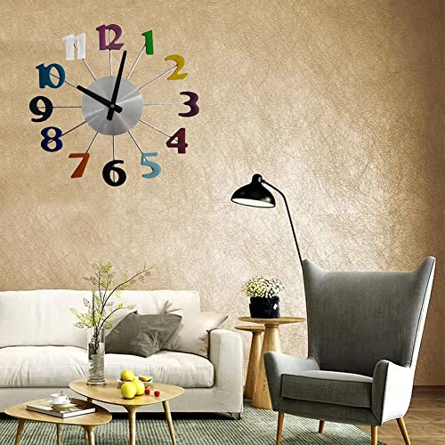 15 Inches Colored Numeral Wall Clock For Living Room Decor,Battery Operated,Silent,Modern Sunburst Numbers Round Clock For Bedroom Offiece #TOP6