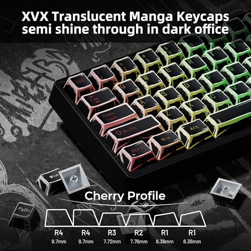 Image of XVX Black Translucent Keycaps,PBT Keycap Set Cherry Profile,Dye Sublimation Graffiti Keyboard Keycaps Suitable for 60% 65% 75% 80% 100% MX Switches Mechanical Keyboard