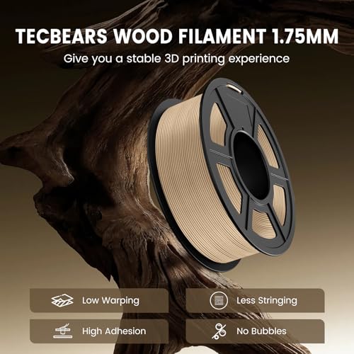 Image of TECBEARS Wood Filament PLA - Dimensional Accuracy + /- 0.03mm, Fit Most FDM 3D Printers, 1kg Spool (2.2lbs), Walnut Wood PLA