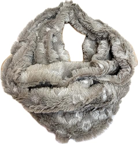 JameStyle26 Kuschelig Warmer Winter Loop Schal Fleece Schlauchschal Rundschal mit Stern oder Pfote (Stern Grau)