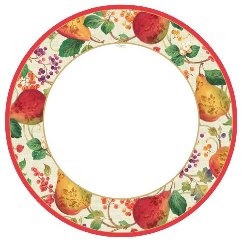 Entertaining with Caspari Entertaining Dinner Plates, Decorated Pears, Natural, Pack of 8