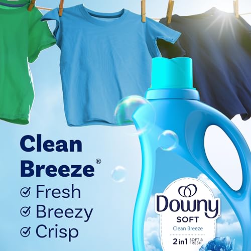 Image of Downy Soft, 2 in 1 Soft and Fresh Liquid Fabric Softener, Clean Breeze, 44 fl oz, 60 Loads, Fabric Conditioner Liquid provides softness and freshness for fabrics