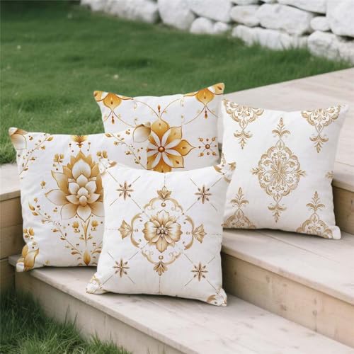 Housse coussin exterieur 45x45 imperméable lot de 4 carrés imprimés motif floral S606 - 4