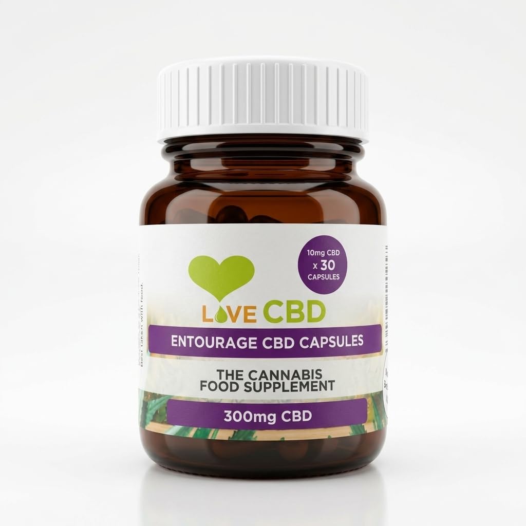 Love CBD Entourage CBD Capsules - 300mg Broad Spectrum - Vegan Friendly - 30 Capsules - UK Made