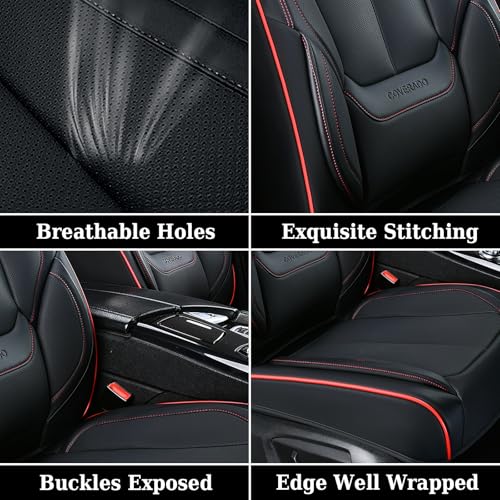 Image of Coverado Universal Seat Covers Front, 2-Pack Universal Seat Covers for Cars, Waterproof Nappa Leather Car Seat Covers with Head Pillow, Auto Protectors Fit for Most Sedans Pick-up Truck-Black&Redline