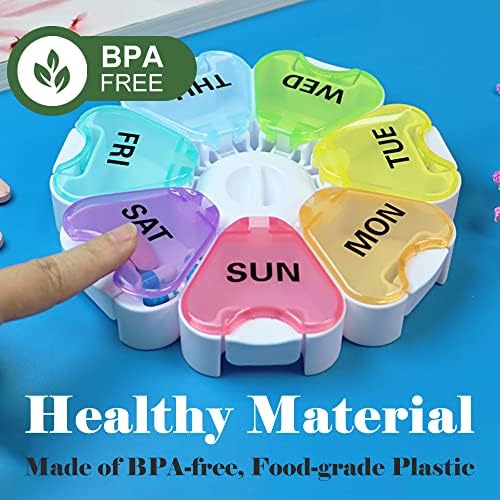 7 Day Pill Box Organiser with Opening Push Button, Pill Boxes 7 Day 1 Times a Day, Weekly Small Pill Box, Pill Holder for Vitamins and Medication