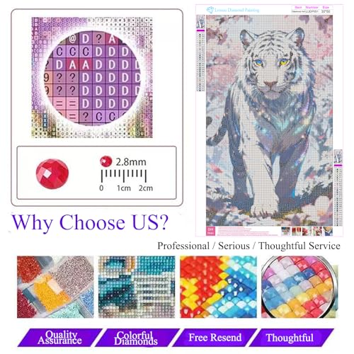 Lvmuu White Tiger Diamond Art Kits for Adults, Full Round Drill Animal Diamonds Painting Sets for New Beginner Paint with Shiny Beads Art Crafts Home Decoration 30x50cm by Lvmuu - Used condition - Image 5