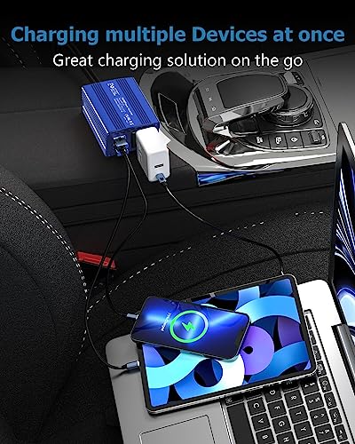 FOVAL 150W Car Power Inverter 12V DC to 110V AC Converter Vehicle Adapter Plug Outlet with 3.1A Dual USB Car Charger for Laptop Computer (Classic Blue)