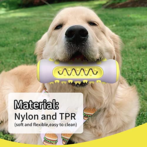 BEE&FLOWER Dog Chew Toys Indestructible, Dog Teething Toys for Puppies, Dog Treat Toys for Boredom, Dog Toothbrush Interactive Toys for Dogs, Chewing Bones for Medium/Small Dogs Yellow - Image 2