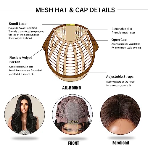 Image of El Cabell Black Wigs For Women Long Natural Hair Body Wave Middle Part Wig Lace In Forehead Synthetic Wig Glueless Wigs For Daily Part Use