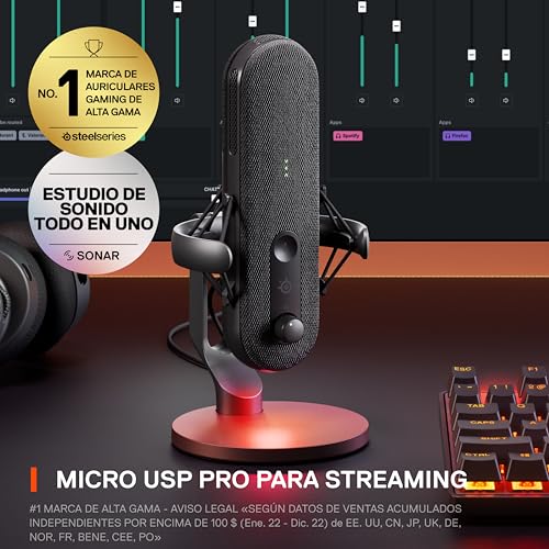 Miniatura 3 de SteelSeries Alias Micro USB para PC — cápsula 3 Veces más Grande para Gaming, Streaming y pódcast — cancelación de Ruido por IA — Control de Silencio y Volumen por led — Soporte antivibraciones