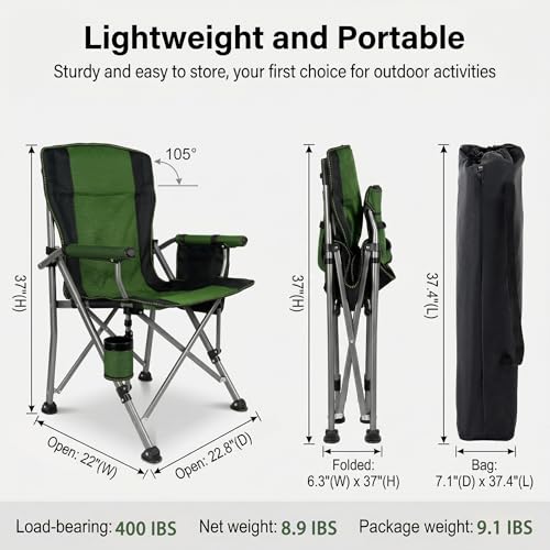 Silla de Camping Plegable XAOYAO Resistente 400 Libras con Porta Vaso y Bolsillo Lateral, Portátil, Azul miniatura 2
