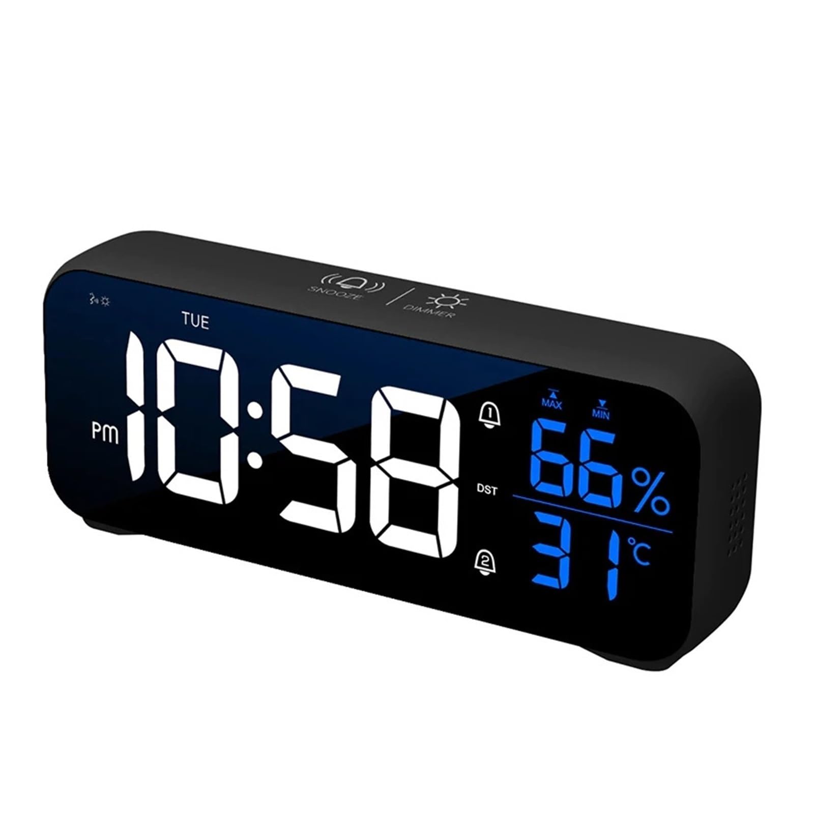 POAHNCU Alarm Clock, Music LED Digital Alarm Clock Voi Control Temrature Humidity Display Desktop Clocks Home Table Decoration,for Heavy Sleeper(Black)