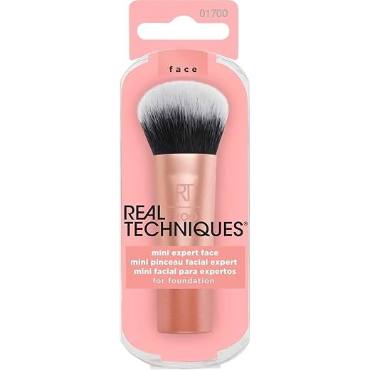 REAL TECHNIQUES Mini Expert Face Brush - Mini Brocha para Base de Maquillaje, Naranja