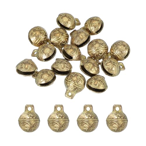 sourcing map 16 Pcs Vintage Bronze Jingle Bells 16mm Tibetan Jingle Bells for Crafts Small Rustic Decorative Metal Bell for Dog Cat Pet Collar DIY Crafts Home Door Christmas Decor