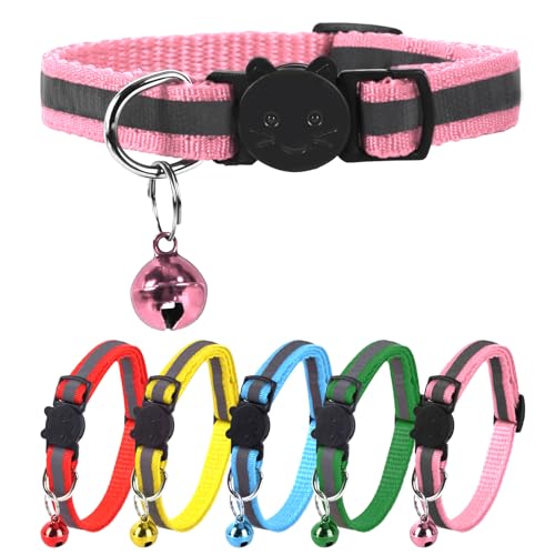 XXS Dog Collar Teacup Dog Collar, Reflective Collar, Mini Reflective Collar, Teacup Dogs Collar for Small Dogs Cats, Pink, 3/8 inch Width