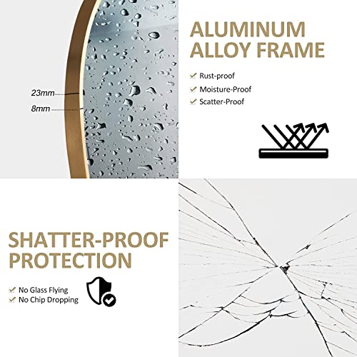 Howofurn 24*36" Arched Wall Mounted Mirror, Wall Decor, W/ Metal Frame For Bathroom, Bedroom, Entryway, Modern & Contemporary Arch Top Wall Mirror - Gold #TOP3