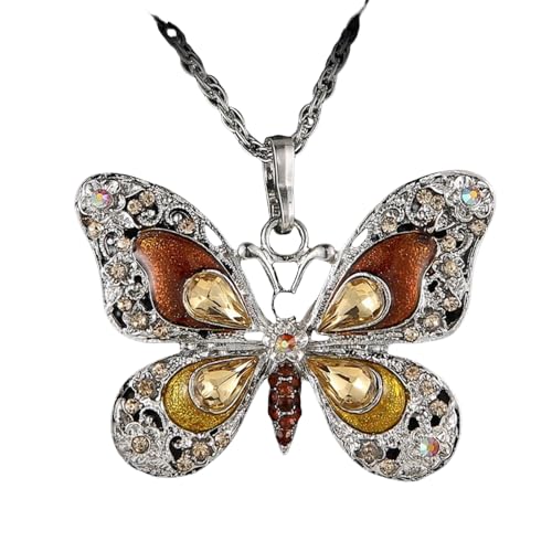 IS4U Vintage Multicolor Butterfly Necklace Bohemian Multicolor Enamel Butterfly Necklace