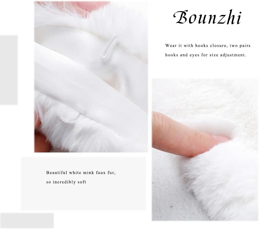 Bounzhi Women 's Wedding Faux Fur Shawl Wraps Bridal Wedding Scarf Stoles Faux Fur with brooch for Bride and Bridesmaids - Image 5