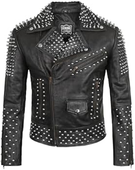 NM-Fashions Mens Studded Leather Jacket Rock Punk - Brando