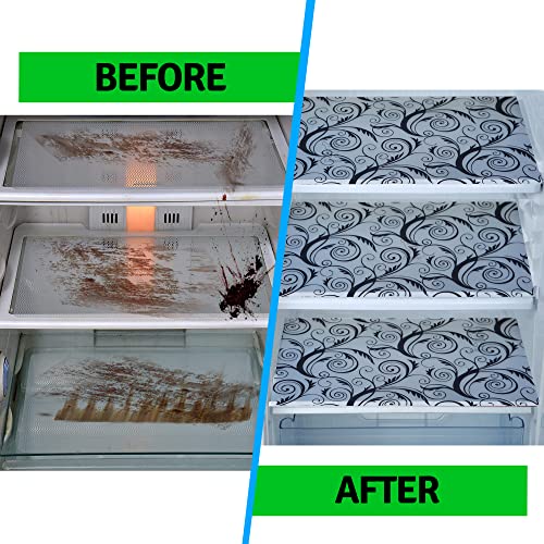 Image of Waterproof PVC Refrigerator Drawer Mats /Multipurpose Mat /Fridge Mats Set of 3 Pcs (Floral Black, Size - 17.5X11.5 Inch)